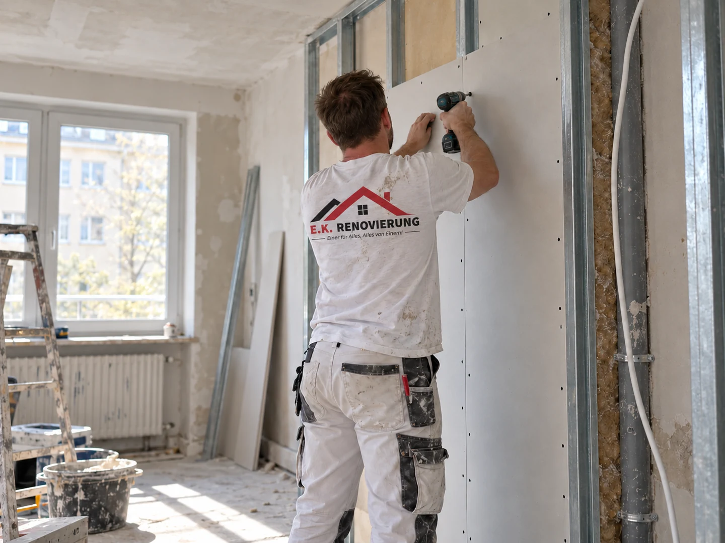 Mitarbeiter von E.K. Renovierung beim Trockenbau in Waldkraiburg